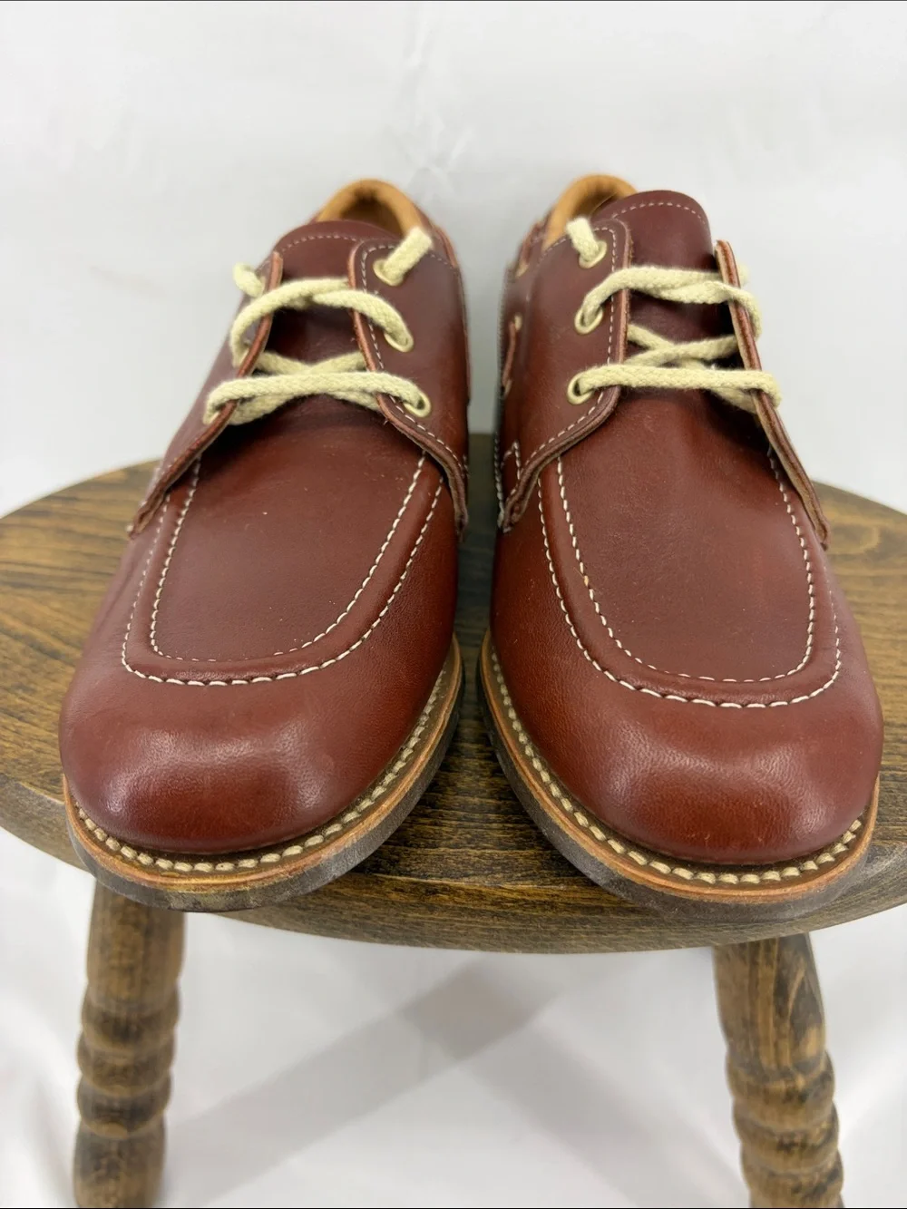 Unused! Vintage Foot Traits Boys Classic Brown Leather Loafers Boat Shoes, sz 5